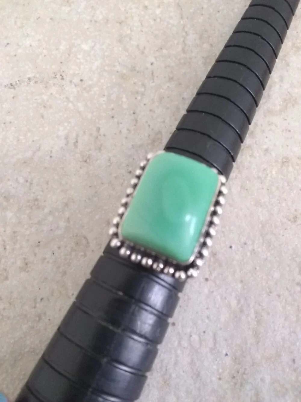 Sz 6.75 ~ Green  Stone (Chrysoprase?) Ring - Positive + Refreshing Vibes